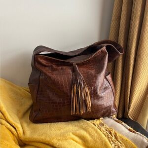Elegant Brown Vegan Leather Tote Bag